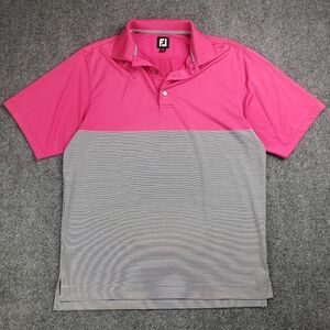 FootJoy Pink and Gray Striped Polo Shirt